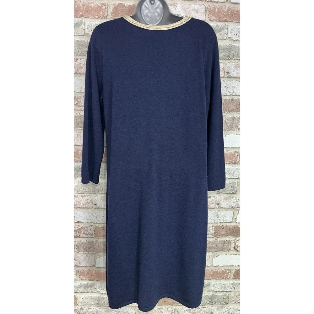 Lilly Pulitzer Devlin Sweater Shift Dress Navy Blue Merino Wool‎ Sz L
